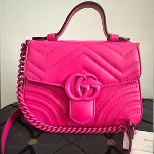 Gucci GG Marmont Mini Top Handle Shoulder Bag Fuchsia Pink